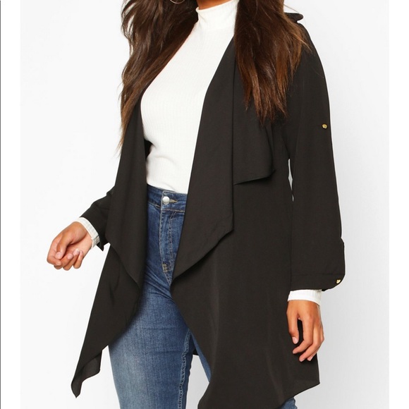 Boohoo Plus Jackets & Blazers - NEW Boohoo Plus Waterfall Belted Black Jacket